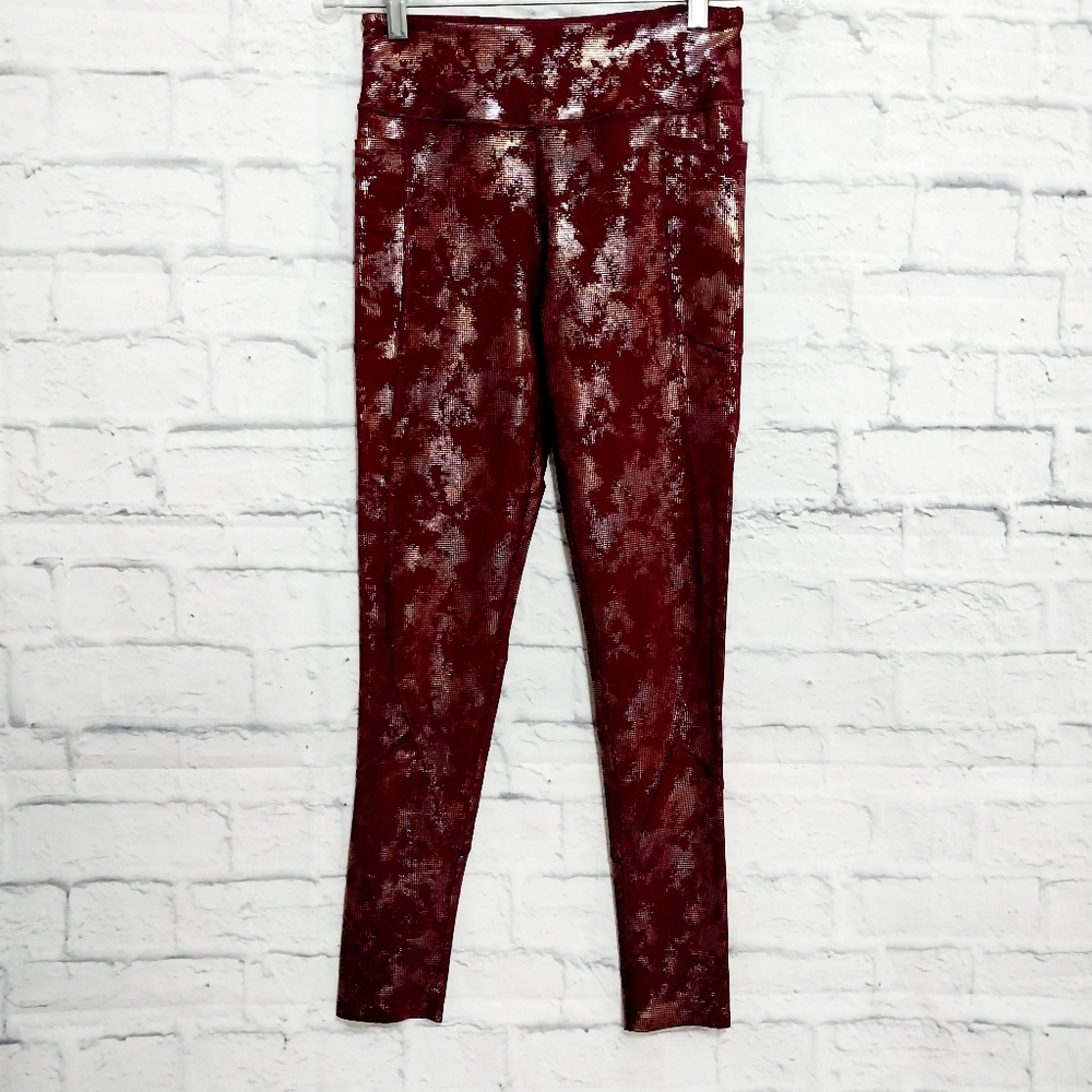🔵BOGO FREE🔵 Victoria Sport Leggings Burgundy & Shiny Gold Sz S